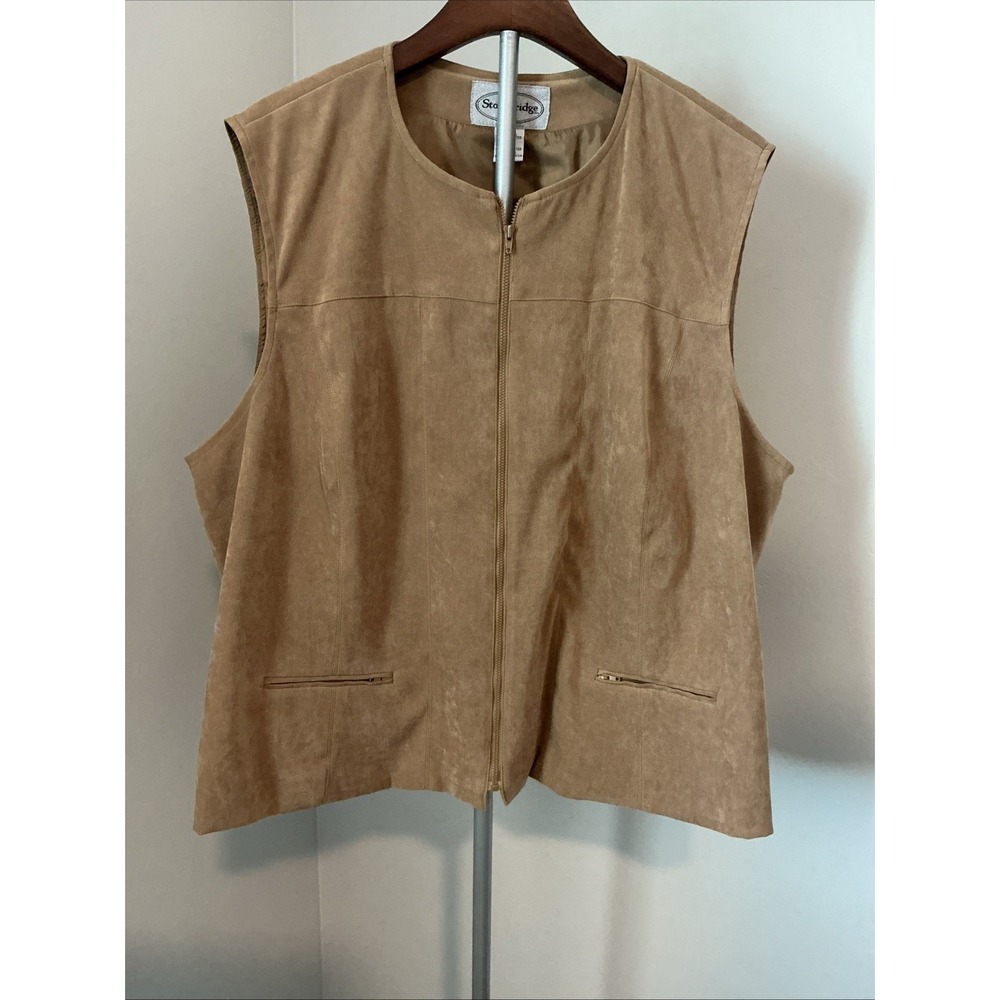 Stonebridge Brown Camel Microfiber Women's Lined Full‎ Zip Vest